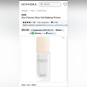 Dior Forever Glow Veil Makeup Primer - Cream, New 1 Fl Oz Retail - $53
